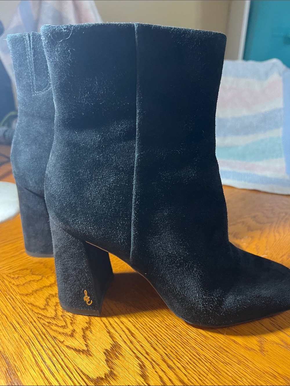 Sam Edelman Black Suede Ankle Boots with Block Heel